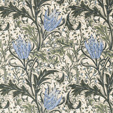 Lent Lily Embroidery Fabric - Forest / Cornflower Blue - by Morris