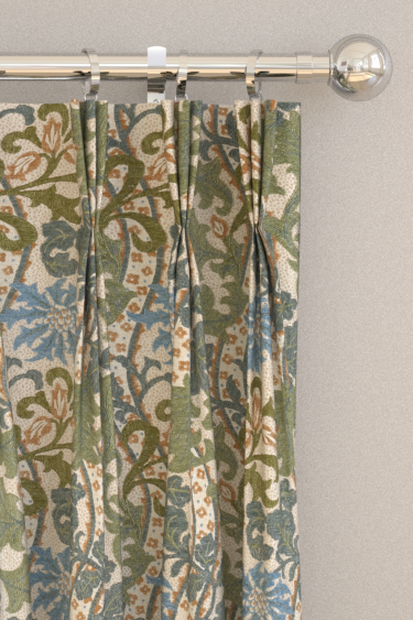 Cornflower Embroidery Curtains - Woad / Forest - by Morris. Click for more details and a description.