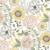 Artistic Bouquet Wallpaper - Coral / Lemon - by York