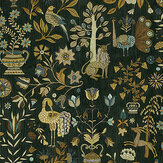 Fable Garden Wallpaper - Olive and Black - by Josephine Munsey