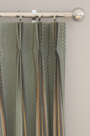 Lechlade Stripe Curtains - Bayleaf / Ochre - by Morris. Click for more details and a description.