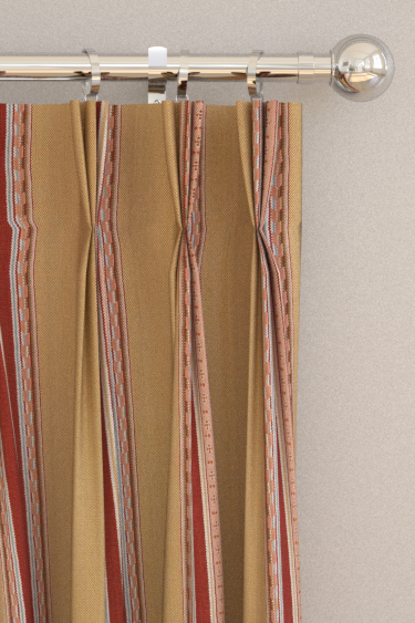 Pimlico Stripe Curtains - Ochre / Crimson - by Morris. Click for more details and a description.