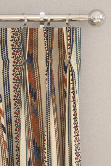 Bloomsbury Stripe Curtains - Russet / Indigo - by Morris. Click for more details and a description.