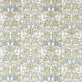 Oak & Blossom Fabric - Umber / Mineral Blue - by Morris