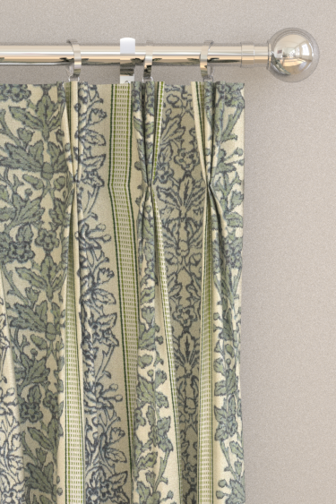 Oak & Blossom Weave Curtains - Green / Indigo - by Morris. Click for more details and a description.