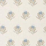 Protea Flower Fabric - China Blue / Linen - by Sanderson