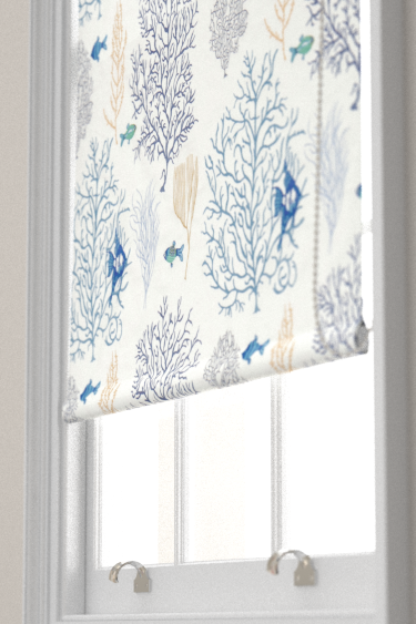 Coral and Fish Embroidery Blind - Marine Blue - by Sanderson. Click for more details and a description.