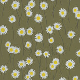 Moon Daisies Wallpaper - Olive Colour - by Little Greene. Click for more details and a description.