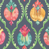 Papier peint Mysore - Bleu nuit / magenta - Osborne & Little