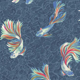 Papier peint Aquaria - Indigo / corail - Osborne & Little