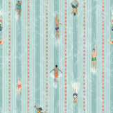 Lido Wallpaper - Aqua / Sienna - by Isabelle Boxall