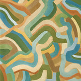 Spiralis Wallpaper - Ochre / turquoise / forest - by Harlequin
