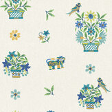 Roar Stitch Wallpaper - Blue/ Green - by G P & J Baker