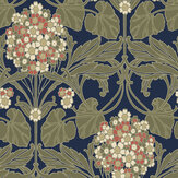 Hydrangea Floral Wallpaper - Dark Blue & Terracotta - by NextWall