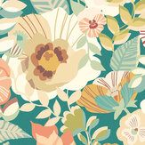 Poppies & Pansies Wallpaper - Emerald Glow - by Ohpopsi