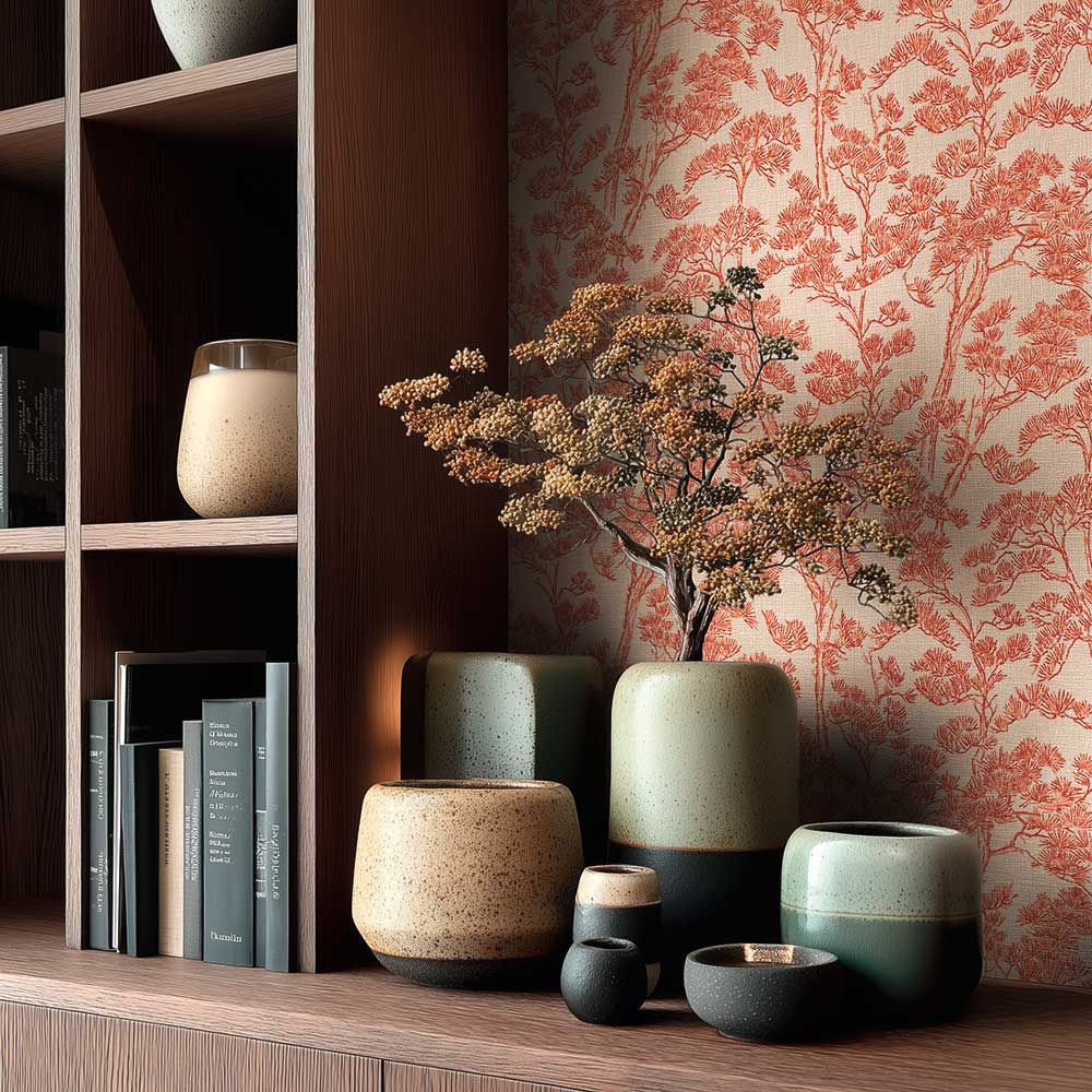 Zen Branches Wallpaper - Coral - by Metropolitan Stories