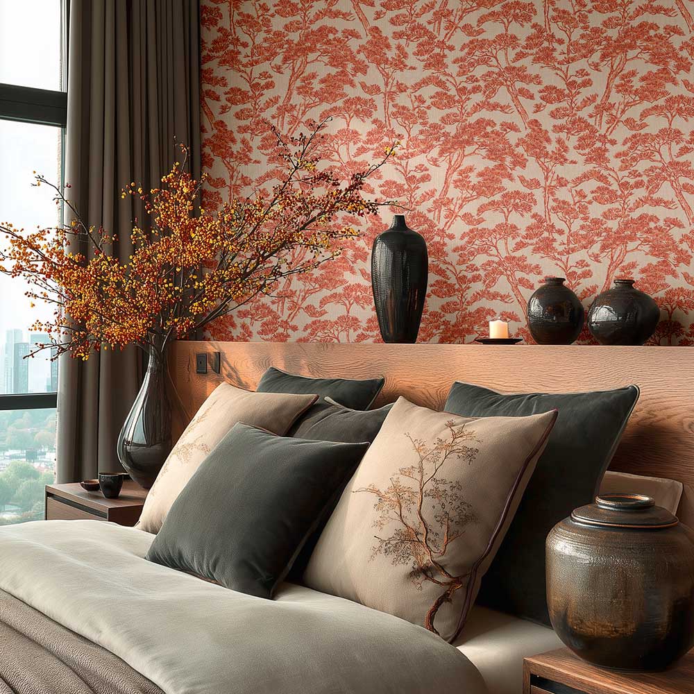Zen Branches Wallpaper - Coral - by Metropolitan Stories