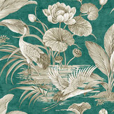 Tsuru Bird Wallpaper - Emerald - by Today Interiors