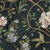 Flory  Wallpaper - Navy - by Josephine Munsey