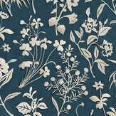 Paper Flora  Wallpaper - Navy - by Josephine Munsey