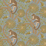 Simia  Wallpaper - Blue and Olive - by Josephine Munsey