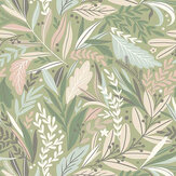 Patterned Leaves Mural - Linen / Sage - by Origin Murals
