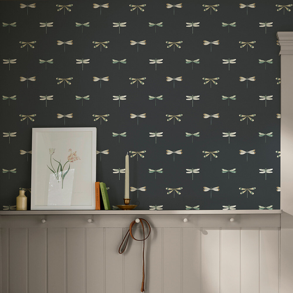 Watercolour Dragonfly by Sophie Allport - Oundle Navy - Wallpaper ...
