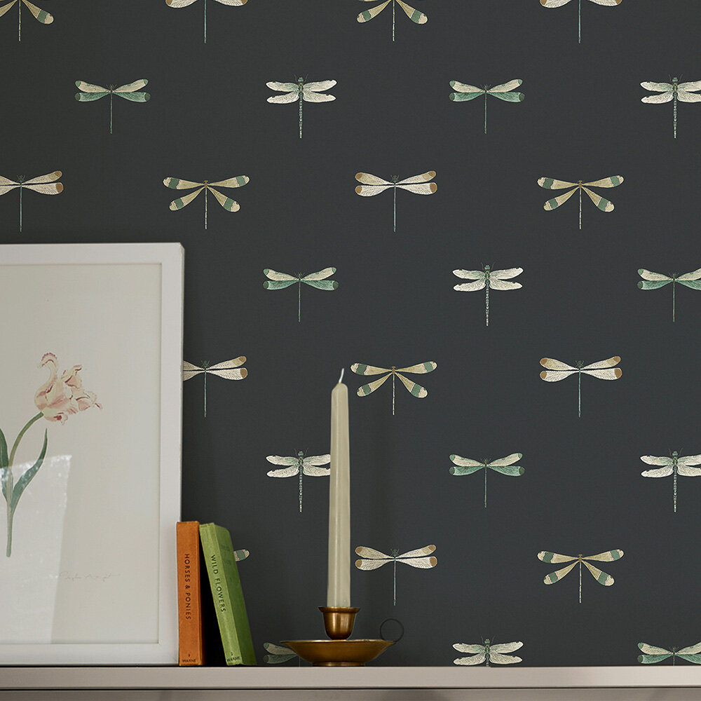 Watercolour Dragonfly by Sophie Allport - Oundle Navy - Wallpaper ...