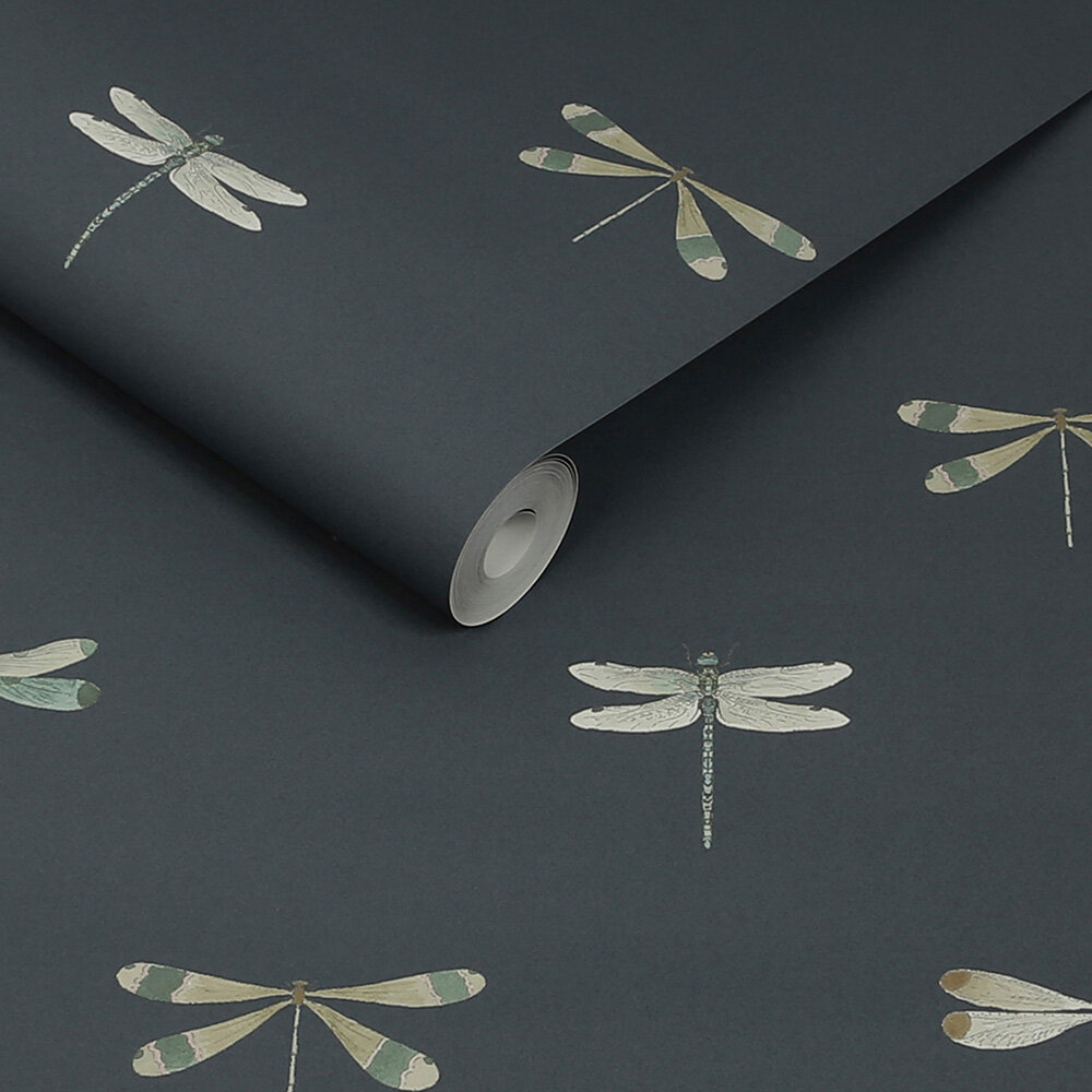 Watercolour Dragonfly by Sophie Allport - Oundle Navy - Wallpaper ...