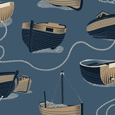 Dungeness Boats  Wallpaper - Washed Denim - by Mini Moderns