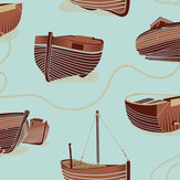 Dungeness Boats  Wallpaper - Pale Verdigris - by Mini Moderns