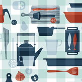 Kitchenalia  Wallpaper - Washed Denim - by Mini Moderns