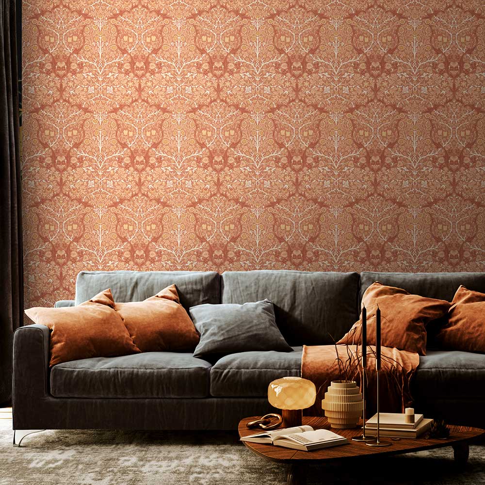 Blackthorn Damask Wallpaper - Terracotta - by Hoopla Walls