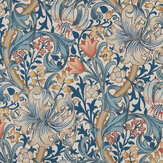 Golden Lily Wallpaper - Blue - by Morris. Click for more details and a description.