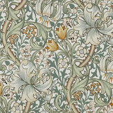 Golden Lily Wallpaper - Sage - by Morris. Click for more details and a description.