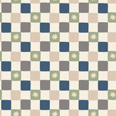Chequer Star Wallpaper - Sage Green / Navy Blue - by Arthouse
