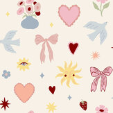 Hearts & Ribbons Wallpaper - Multi-coloured - by Arthouse